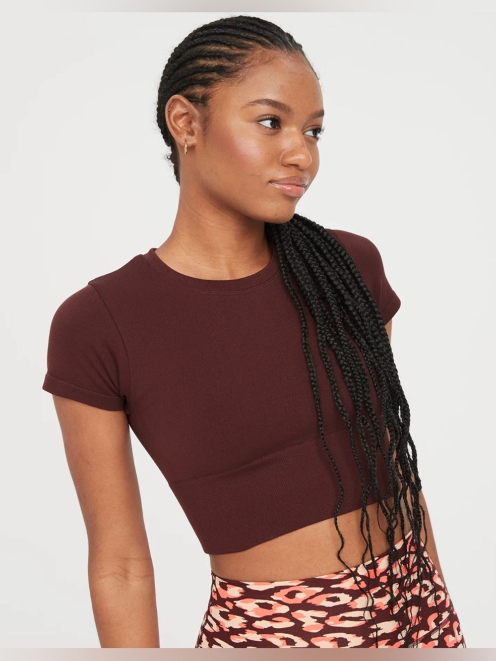 Aerie Burgundy Sidewalk Seamless Cropped T-Shirt Women’s Size Medium